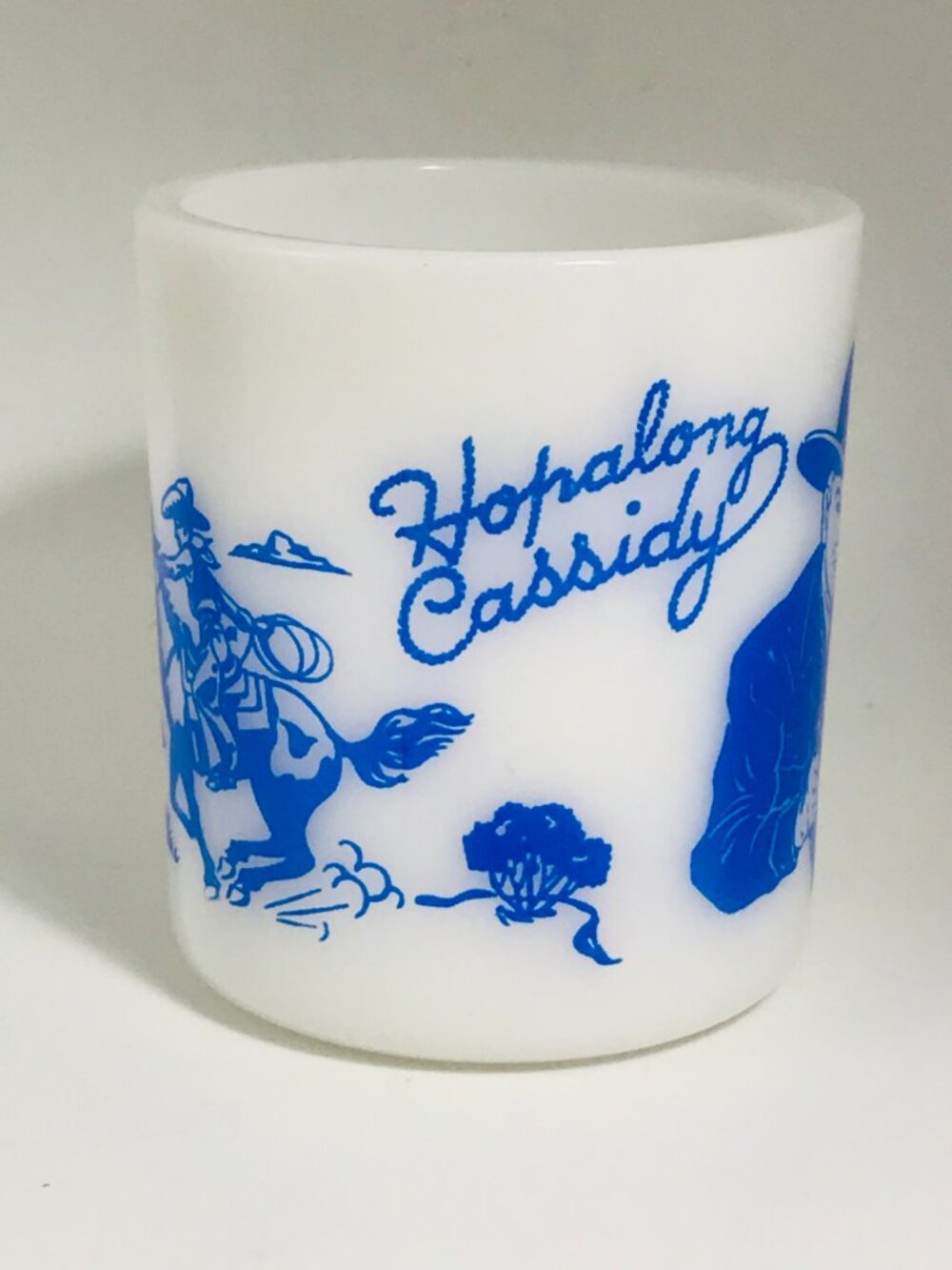 Vintage Hopalong Cassidy Child's Cup Hazel Atlas Milk Glass Blue White